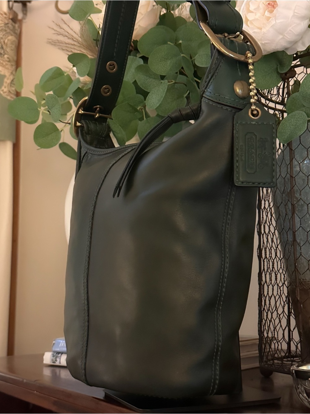 Vintage 2007 Coach Bleecker Tattersall Duffle Bucket Bag | Bottle Green - Picture 5 of 16
